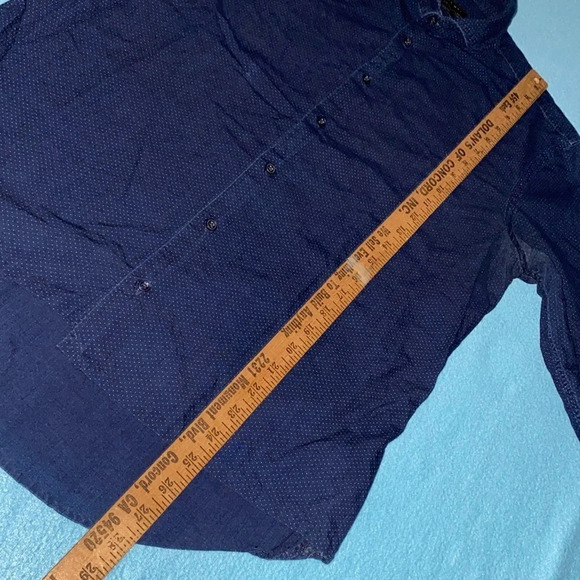ZARA MAN Slim fit navy with white tiny polka dots long sleeve button up size L - Picture 8 of 9